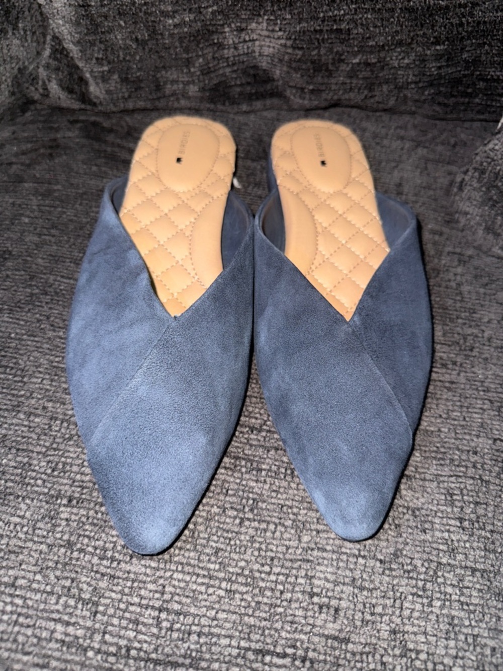 Birdies Midnight Blue Suede Swan Mules Size 8.5